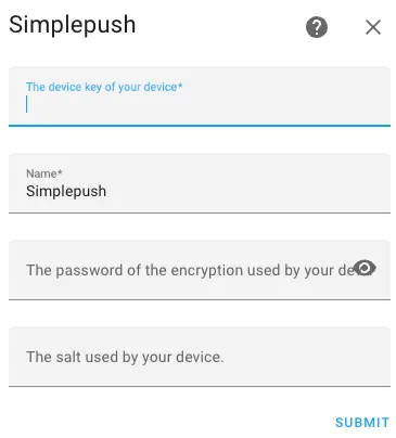 Simplepush Home Assistant Integration Config UI
